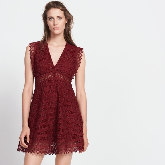 sandro red lace dress